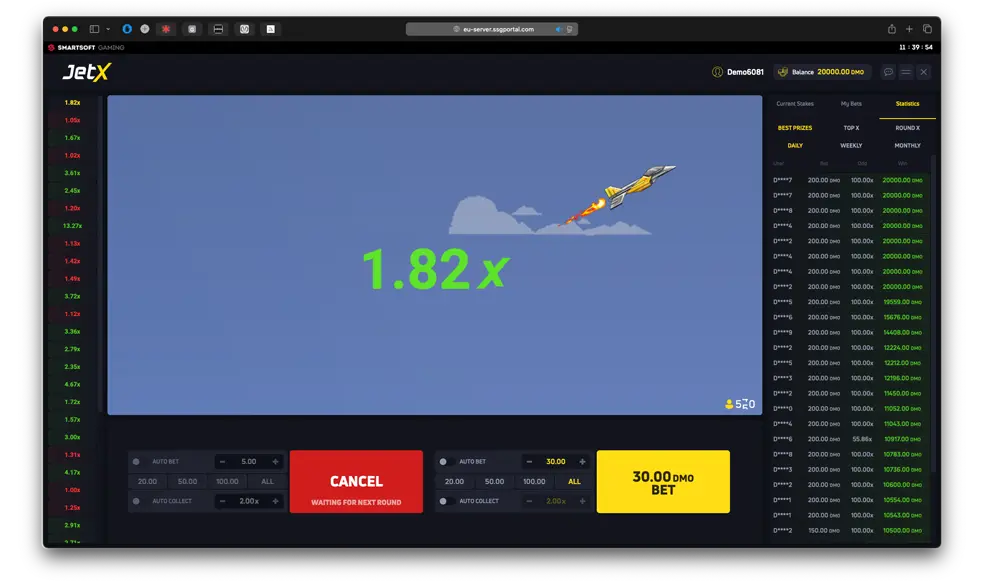 JetX Casino - Gagnez avec le multiplicateur en direct